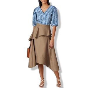 NWT - Tory Burch Gemini Link Striped Puffed Sleeve Blouse - Size 10